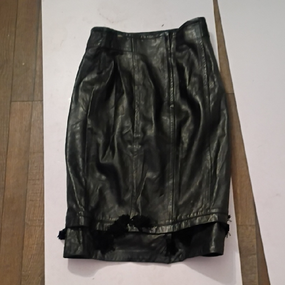 Escada Black Leather Pencil Skirt